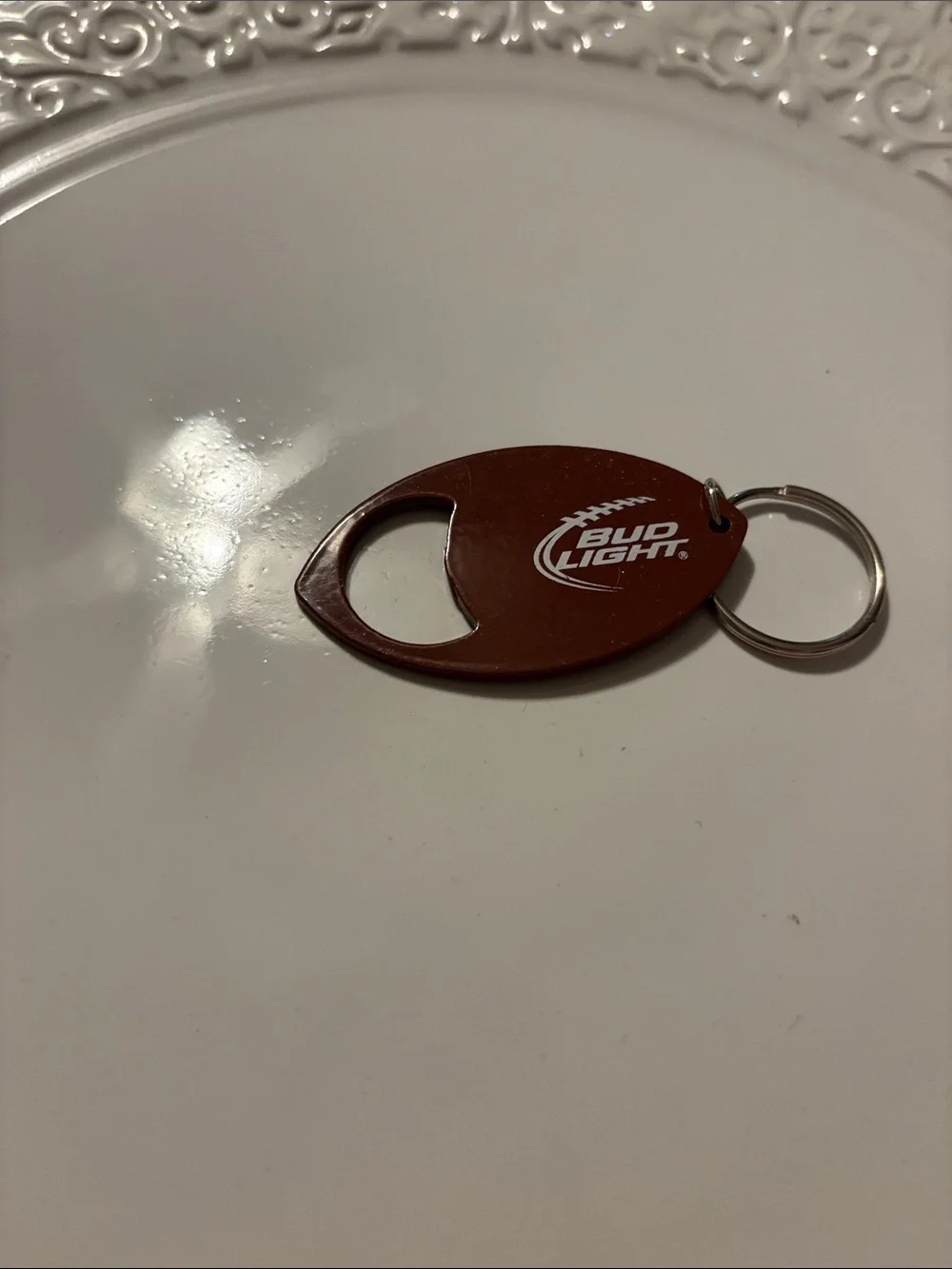 Brown Football Shaped Bud light Bottle Opener Keychain
